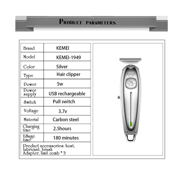 Patillera Trimmer Recargable Kemei 70 Años KM1949 - Imagen 5