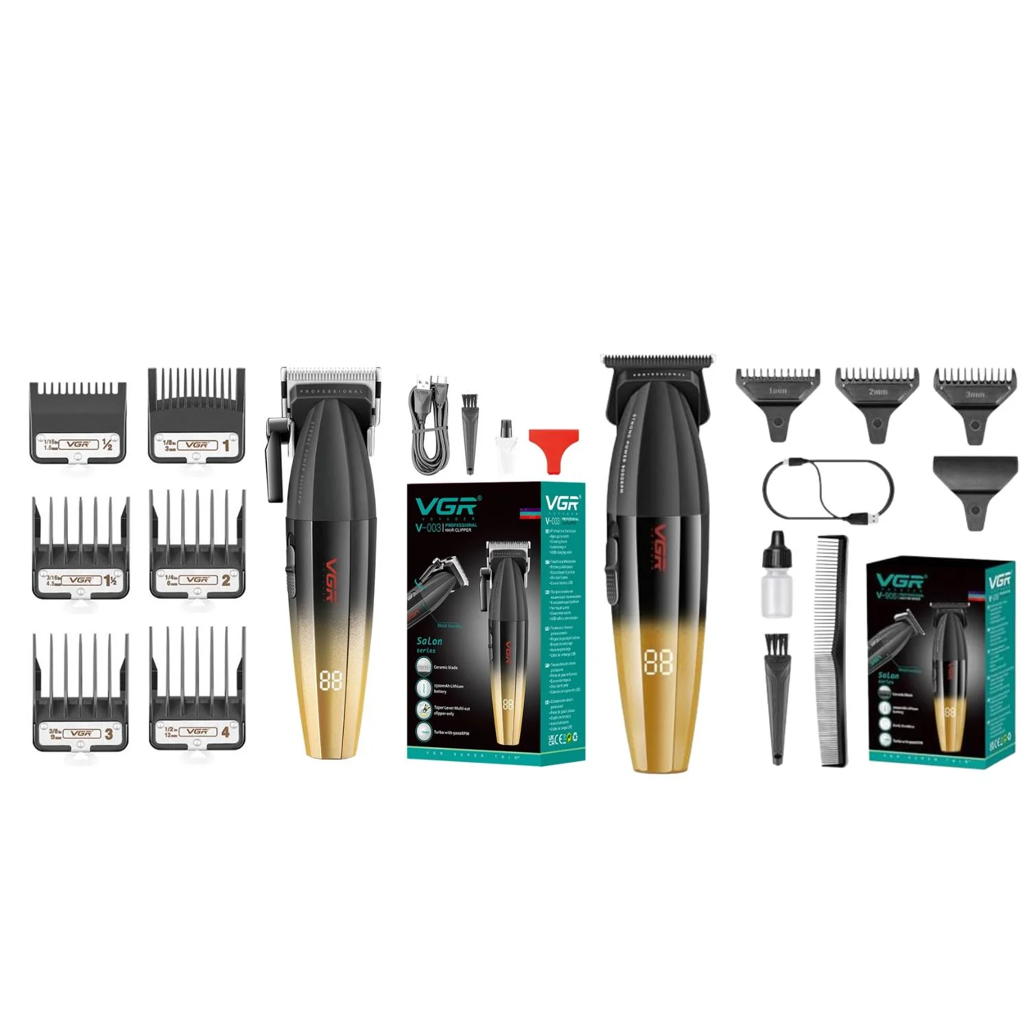 Barber Combo VGR Profesional Gold Clipper y Trimmer 9000RPM - Imagen 3